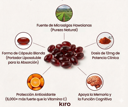 Kiro Astaxantina: combate de forma natural el estrés oxidativo para restaurar el equilibrio por dentro y por fuera.