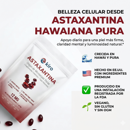 Kiro Astaxantina: combate de forma natural el estrés oxidativo para restaurar el equilibrio por dentro y por fuera.