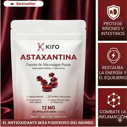 Kiro Astaxantina: combate de forma natural el estrés oxidativo para restaurar el equilibrio por dentro y por fuera.