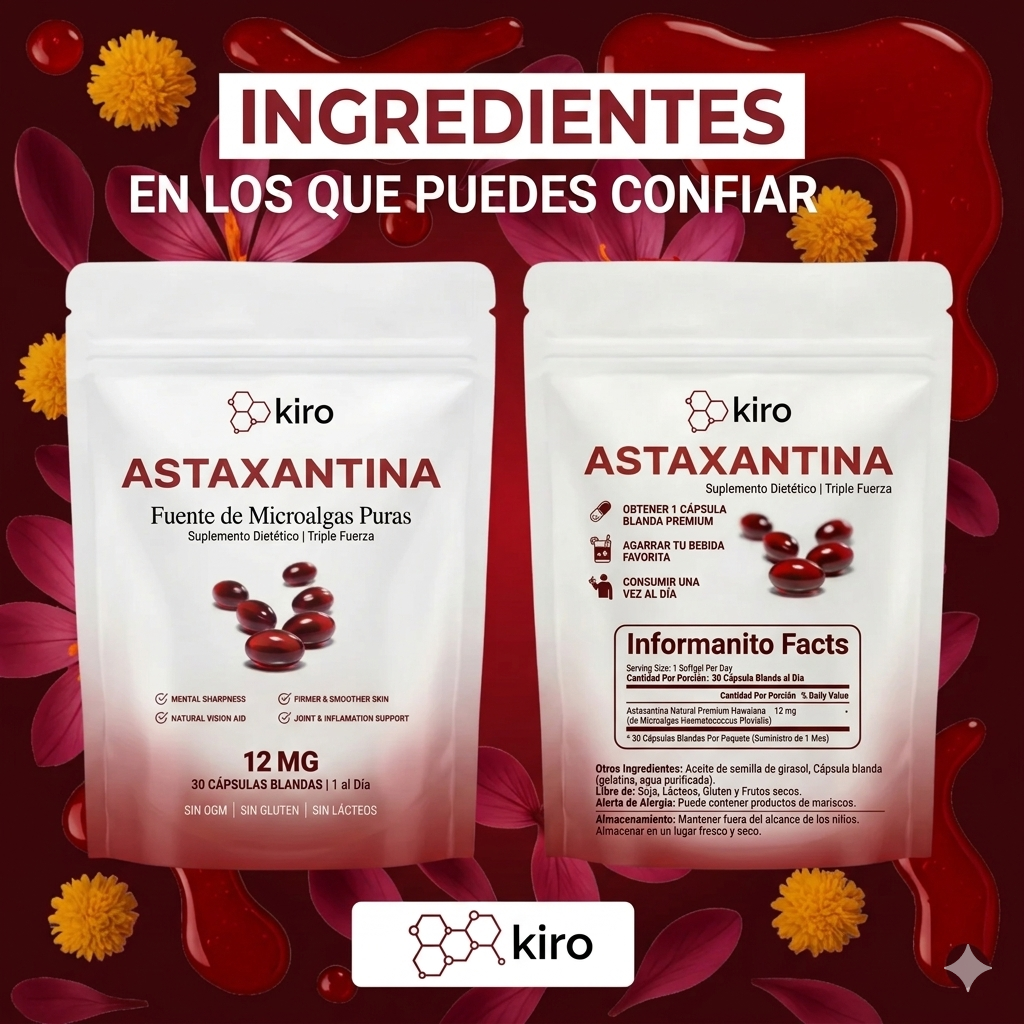 Kiro Astaxantina: combate de forma natural el estrés oxidativo para restaurar el equilibrio por dentro y por fuera.